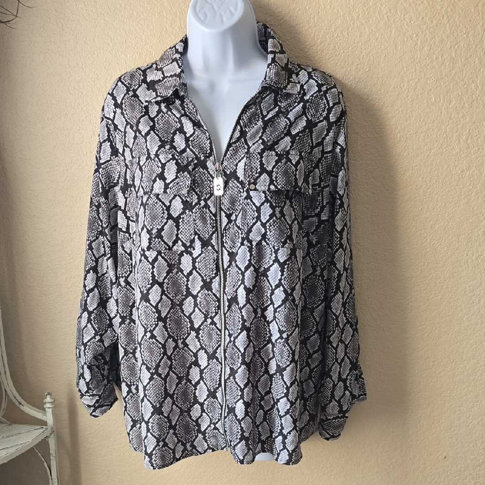Michael Kors Black and White Snakeskin Blouse